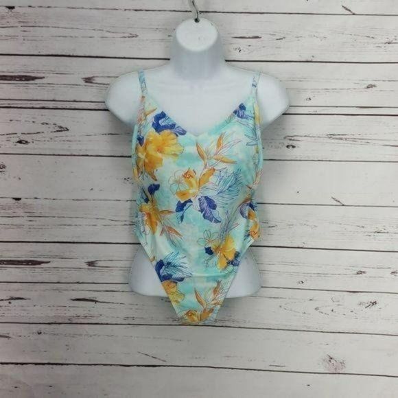 XHilaration Woman's Powder Blue Floral One Piece SwimSuit Size Medium - Picture 2 of 10